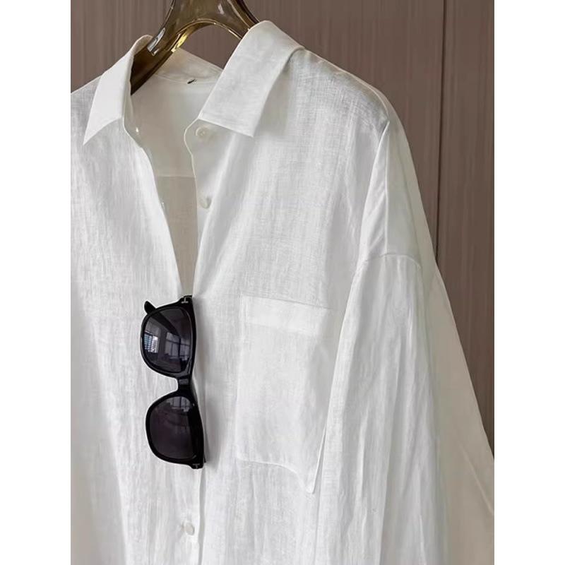 Ladies' Shirt White Sunscreen Cotton and Linen Long-sleeved Shirt Jacket Female Thin Cardigan with Linen Shirt Tops Temperament Elegant Fashion Top