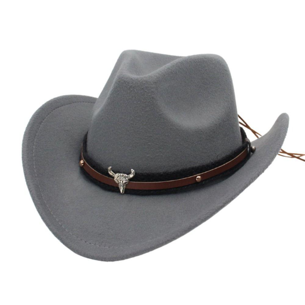 Ox Head Belt Tibetan Style Top Hat Roll Brim Cowgirl Cap New Western Cowboy Hat Men