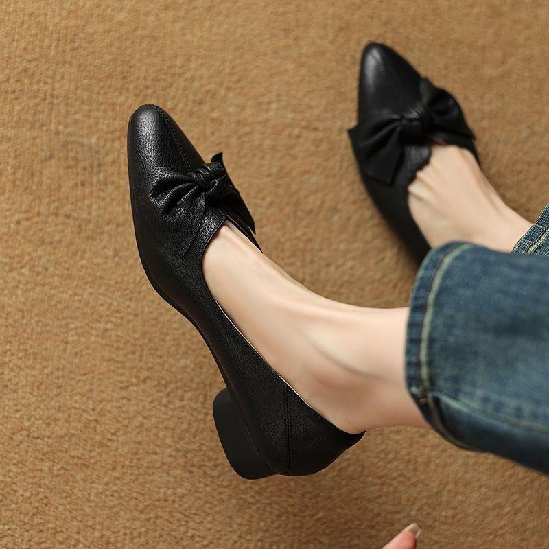 Low Heel Elegant Pointed Toe With Bow Ladies Pumps Spring and Autumn Korean Style Young Fashion Comfortable Women's Shoes Sale