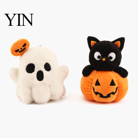 Holiday Gift for Kids Halloween Ghost/Pumpkin Black Cat Plush Figurine, Soft Stuffed Doll Cute Bag Accessory with Hanging Chain, Creative Photography