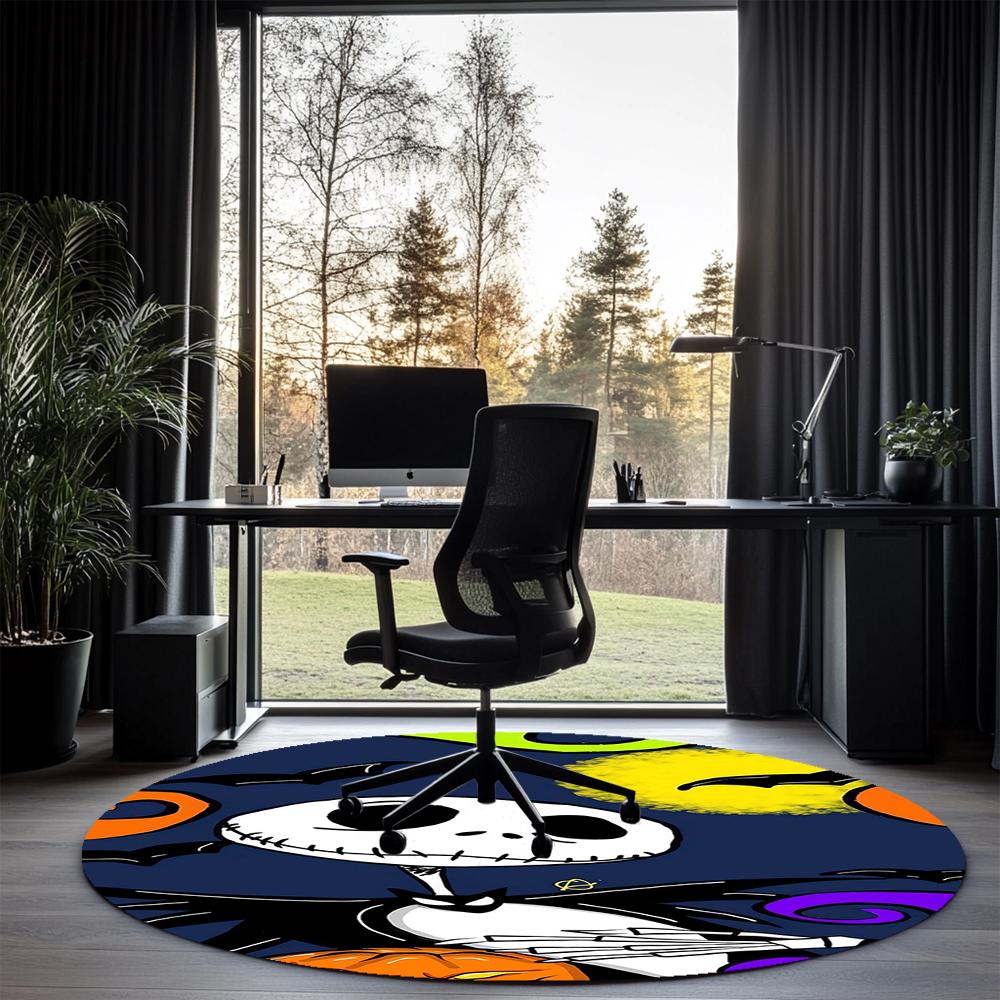 The Nightmare Before Christmas Printed Round Rug Carpet Chair Rug Area Rug Entryway Doormats,for Office Chair Living Room Bedroom Kitchen Room.