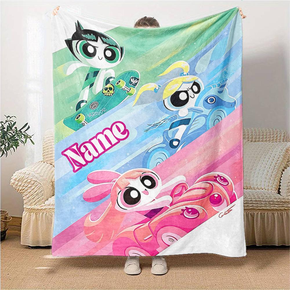 Custom Name Powerpuff Girls Adventure Party Blanket For Couch Bed Plush Cozy Fuzzy Blanket Super Soft Warm Blankets For Fall And Winter 0916297