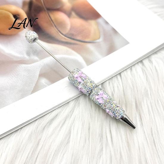 Милые Настольные Аксессуары Блестящая Шариковая Ручка с Бусинами, Ручка-Браслет со Стразами и Бусинами, Ручная Работа DIY, Черные Ручки Bling для Творчества, Школы, Офиса