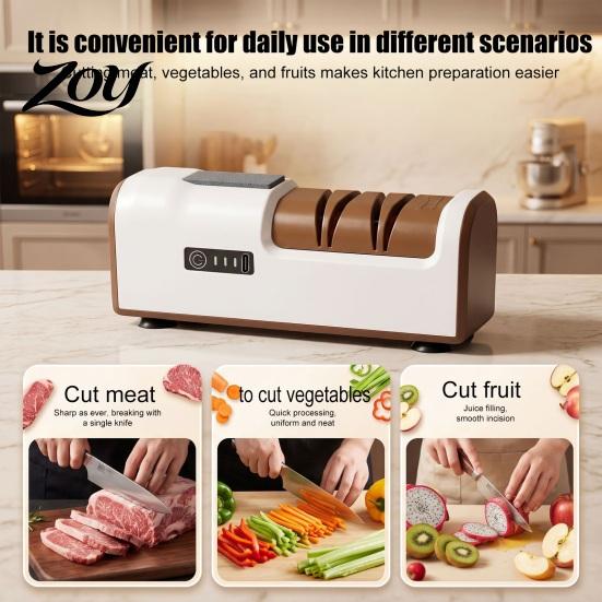 Professional Chef Knife Tool Electric Sharpener, USB Rechargeable Automatic Cutter Sharpener with 4 Non Slip Base Grinding Slots, Grinder for Kitchen