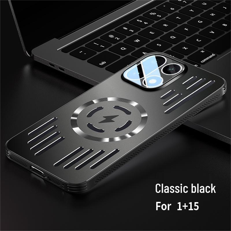 Противоударный чехол-подушка для OnePlus 15: Ледяной алюминий, Магнитное рассеивание тепла, Матовый металл, Легкий.