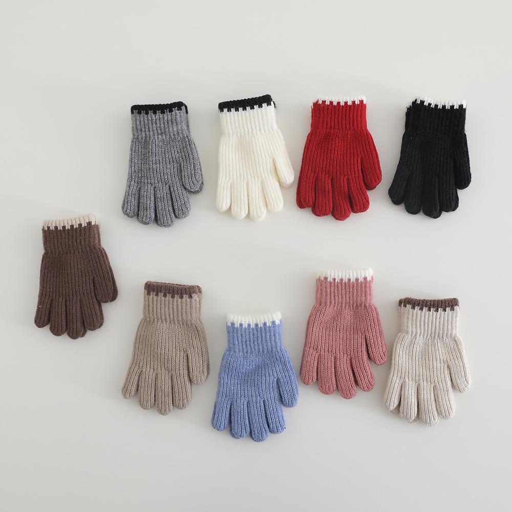 Korean Style Kids Knit Gloves Winter Warm Mittens Solid Color Gloves Soft Crochet Hand Warmers for Boys Girls Trendy Children