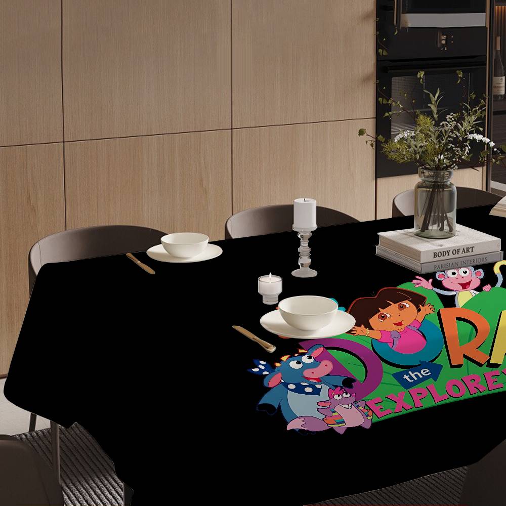 D-Dora The E-Explorer Cartoon Pattern Tablecloths Summer Washable Picnic Party Rectangle Table Cover Home Dining Decor