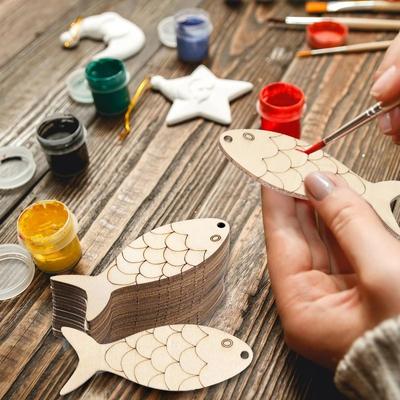 40 шт. Деревянные вырезы рыб морских животных, Незаконченные подвесные украшения в виде рыб, Декор для вечеринки