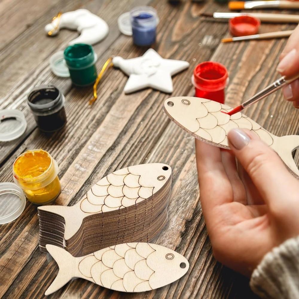 40 шт. Неокрашенные деревянные вырезы в форме рыбы, Морское животное, Форма рыбы, Деревянные ломтики, Детский сад