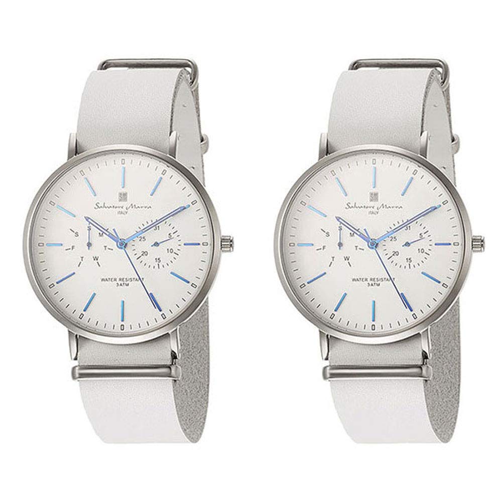 Salvatore Marra Pair Watches Set of 2 White Leather Watches for Men and Women - SM15117-SSWHBL SM15117-SSWHBL