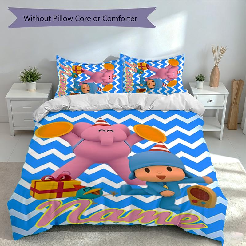 3pcs Custom Name Pocoyo Bedding Set,Includes 1 Duvet Cover and 2 Pillowcases,All-season Bedroom Decor