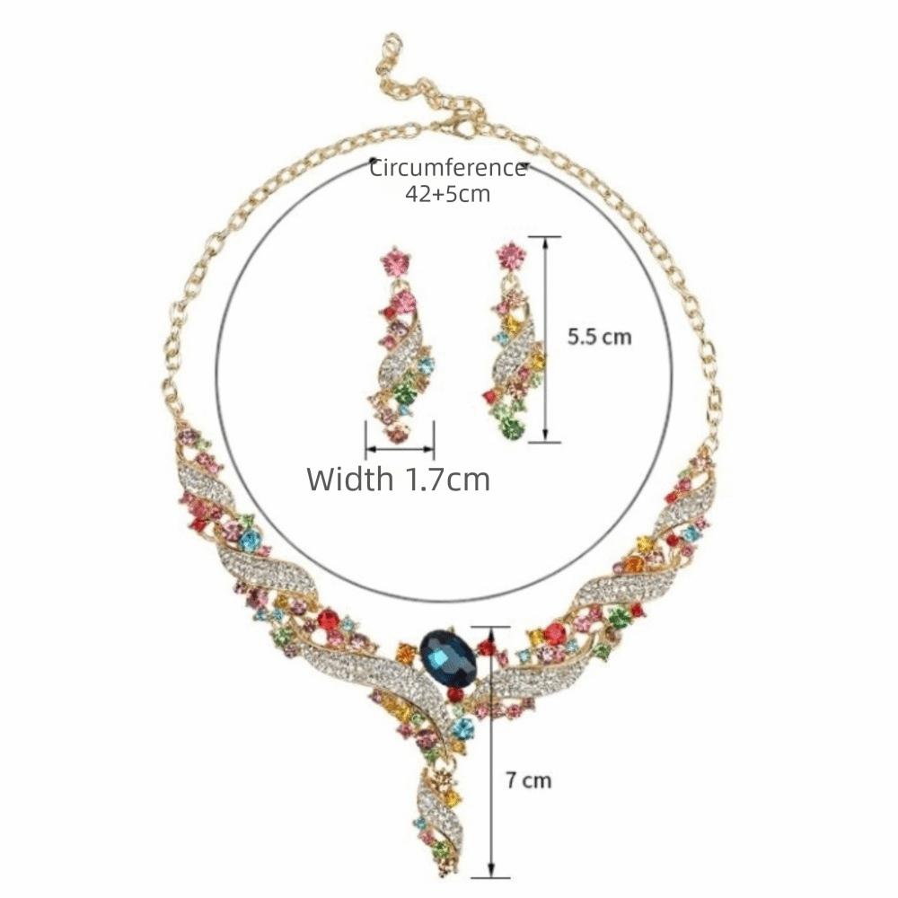 Colorful Rhinestone Necklace Earring Set Clavicle Chain Earring Set Dress Accessories