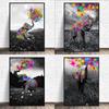 Graffiti Elephant Spraying Rainbow Canvas Painting Animal Posters and Prints Modern Wall Art for Living Room Home Decoration