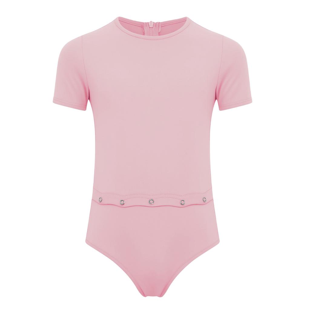 Унисекс Детская Адаптивная Одежда Ромпер с Невидимой Молнией Сзади Против Снимания Круглый Вырез Короткий Рукав Боди