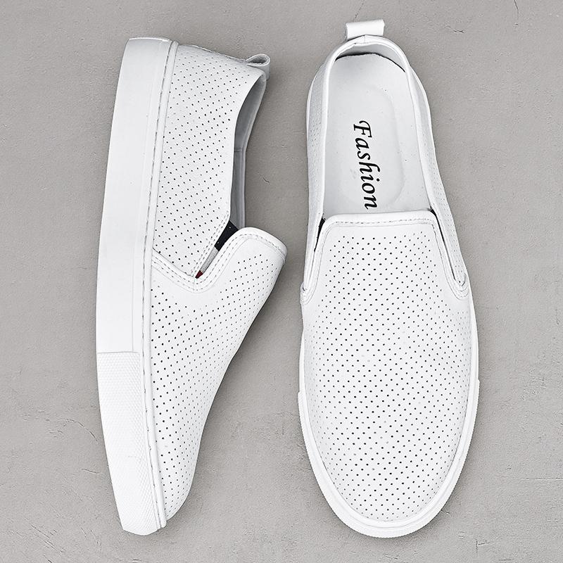 Men's Casual Shoes Slip-On Loafers Low Breathable Light Fashion Shoes for Men Walking White Shoes Zapatos De Hombre Hollow Out