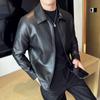 Autumn and Winter New Men's Trend Korean Casual Short Baseball Collar Ruffled Handsome PU Leather Jacket Jacket Jacket