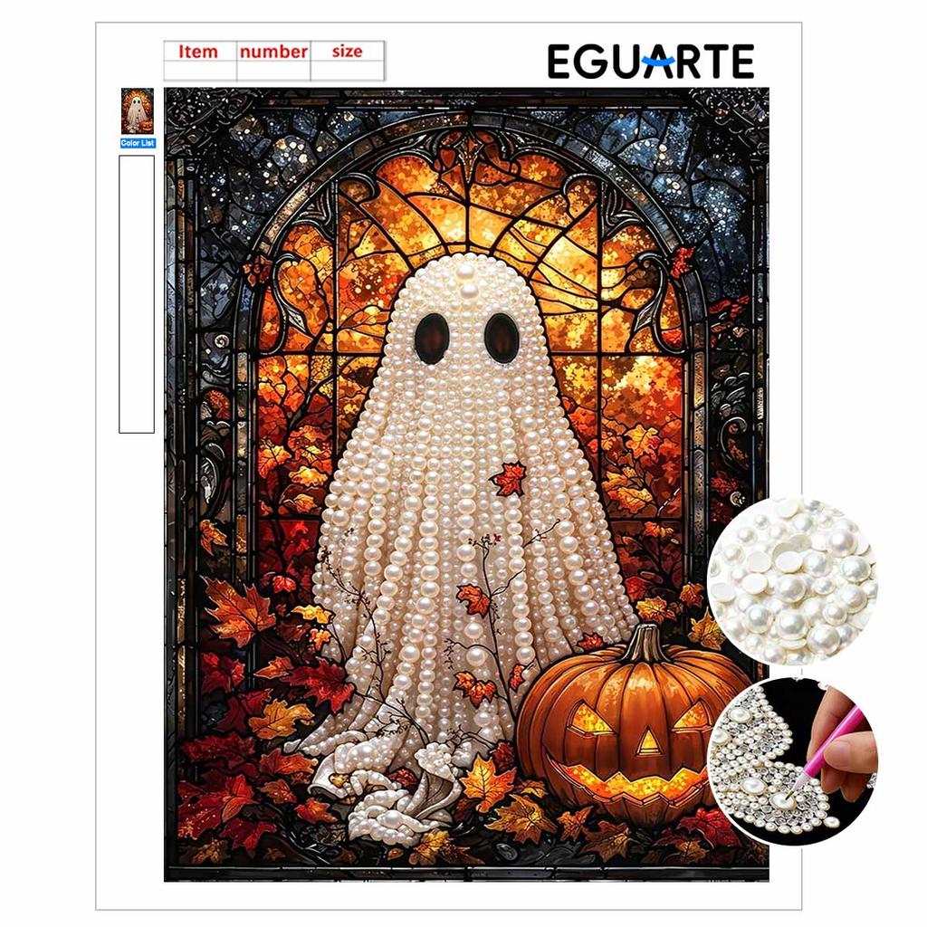 Halloween pearl painting art full pearl handmade diy ghost and pumpkin home decorations