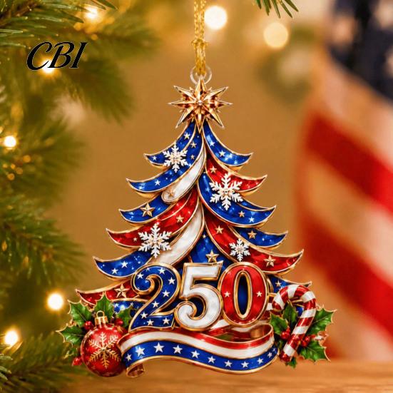 Acrylic Anniversary Decorations 250 USA Christmas Tree Ornament, 2D 1776-2026 250th Creative American Flag Ornaments Hanging Decoration, Fourth