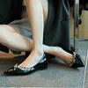 Sheepskin Version Inner Height Increase Rhinestone Pointed Flat Bottom Mary Jane Single Shoes Shallow Commuter Mary Jane Shoes