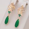 Kienl Новые Длинные Серьги Розовое Золото для Женщин Винтажные Зеленые Натуральные Цирконы Цветок Подвески Серьги Невеста Свадебные Украшения