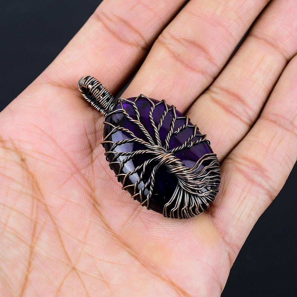 Древо Жизни Фиолетовый Флэш Лабрадорит Драгоценный Камень Чистая Медная Проволока Обернутая Ювелирные Изделия Ручной Работы Подвеска