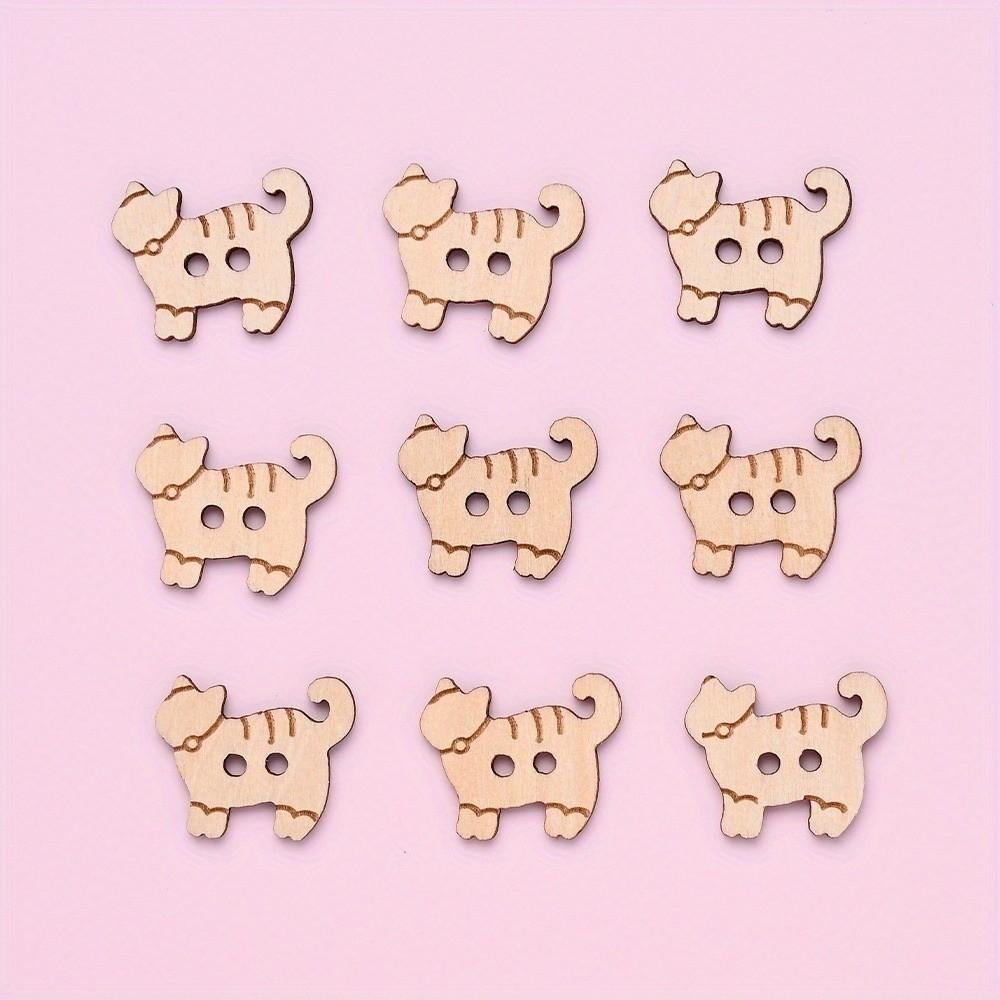 20 pcs Wooden Cat Shape Buttons 2 Holes Sewing Buttons Vintage Fish Buttons  Bags Hats