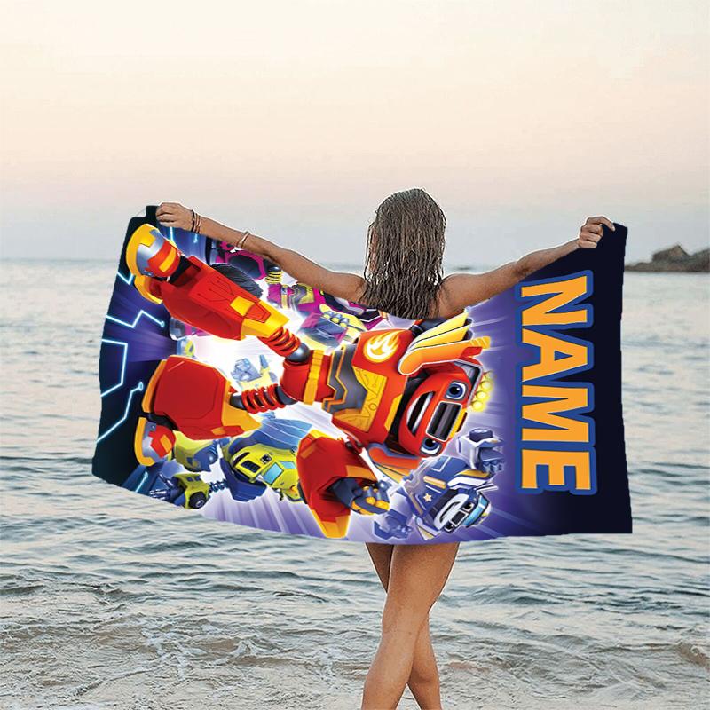 1pc Blaze and the Monster Machines3 Beach Towel with Custom Name, Beach/Swimming/Bath/Picnic/Camping Towel, Suitable for Seaside Beaches