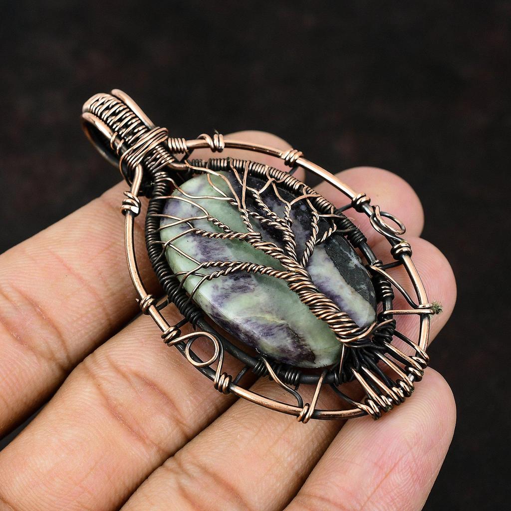 Подвеска Древо Жизни с камнем Каммерерит, обмотанная медной проволокой, ручной работы, абсолютно новая, подарок для мамы, украшение с камнем Каммерерит