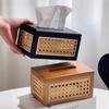 Коробка для салфеток в японском стиле, изготовленная из массива дерева, с плетением из ротанга, винтажная коробка для украшения дома, гостиной и столовой.
