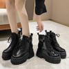Обувь для женщин 2024 года, модные женские ботинки на шнуровке, зимние, с круглым носком, из бархата, сохраняющие тепло, на платформе, с толстым каблуком, короткие ботинки-бочонки