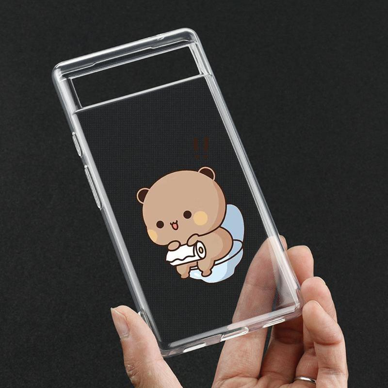 Cute Panda Bear Couple Paired Phone Case for Google Pixel 9 Pro XL 8A 7A  6A 6 7 8 Pro 5G Soft Transaprent Cover Fundas Coque