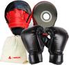 MERCIEL Boxing Training Glove and Mitt Set with Storage One Size Fits All by a Former Mitts Bag, [Supervised Boxer] (Gloves & (Red Grade))