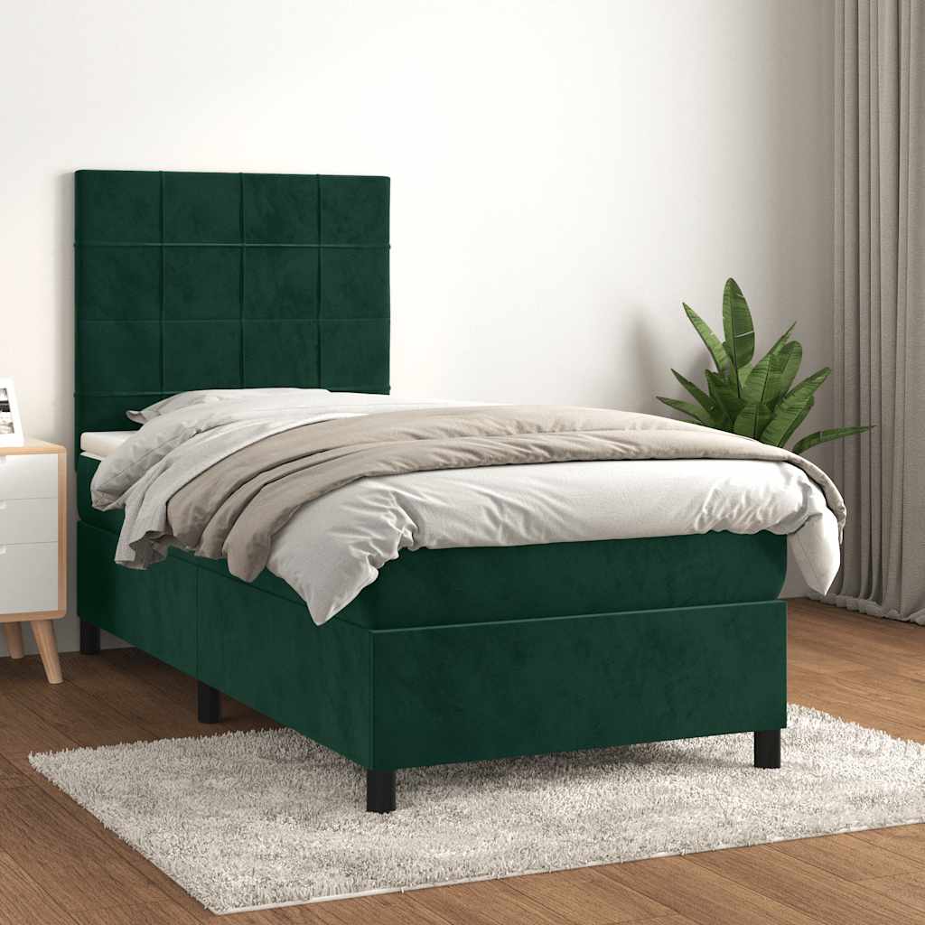 Box Spring Bed with Mattress Dark Green 90 x 190 cm Velvet