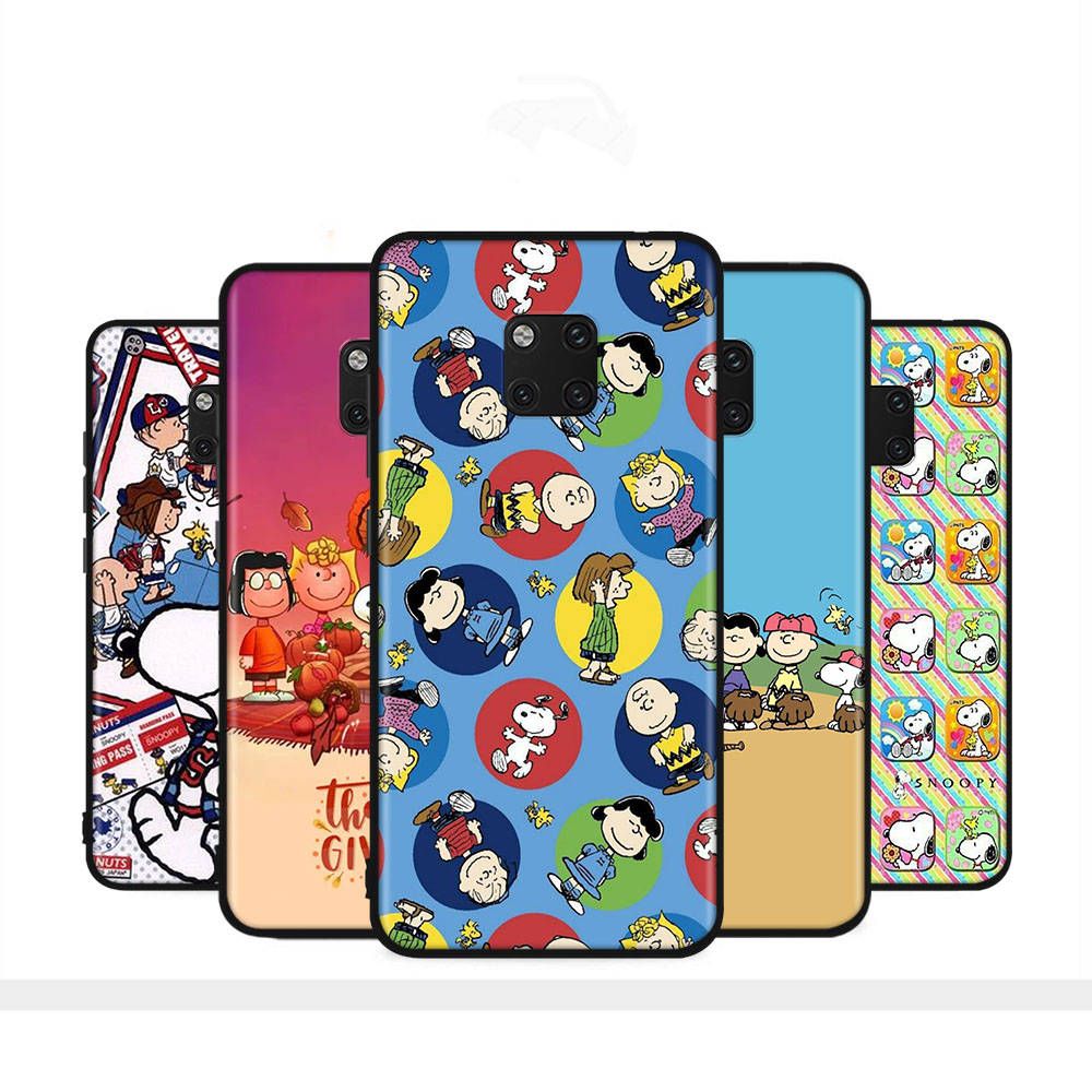 SM15 Snoopy Friend Black Sofe Case for Samsung Note 20 Lite S24 Ultra S23 A03 A05 A06 A11 A71 A15 A16 A13 A24 A25 A33 A52 A53 A50 M55 M35 Plus