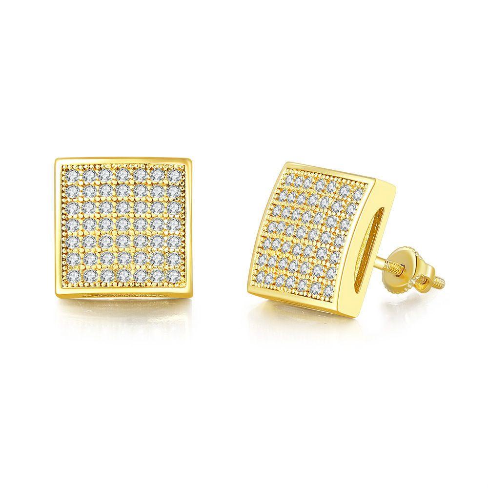 Men Trend Hip Hop Piercing Ear Accessories Gold Plated Gold Silver Zircon Earrings Diamond Ear Studs Studs Earrings Blinking