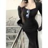 2025 Черное облегающее платье «рыбий хвост»: Сексуальное облегающее длинное платье для женщин, идеально подходящее для начала осени.