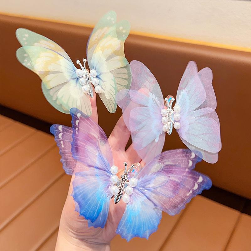 Красочные крылья, большая бабочка, жемчужная заколка для волос, детские милые милые аксессуары для волос