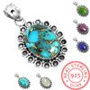 925 Sterling Silver Pendant Women Gemstone Handmade Jewelry Halloween Gift Blue Green Purple Copper Turquoise Pearl Lapis Mother Of Pearl Costume