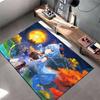Blue-haired anime girl with lantern design. Non-slip rug suitable for living room and bedroom sofas.