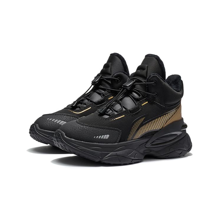 Li Ning Chih Ying Светоотражающий флис Повседневные Амортизирующие Нескользящие Износостойкие Кроссовки с высоким верхом для бега Детские кроссовки Черный YKCR188-35