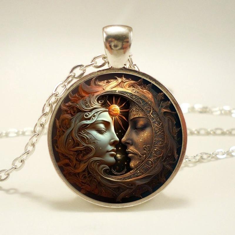 Колдовское ожерелье с подвеской из стекла «Луна и Солнце» и кабошоном, женское ожерелье, ювелирные изделия