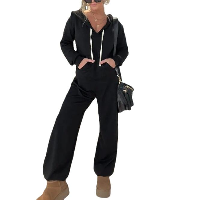 GMXIA Женские модные повседневные однотонные брюки с капюшоном и принтом на осень-зиму и длинными рукавами, комбинезоны и комбинезоны