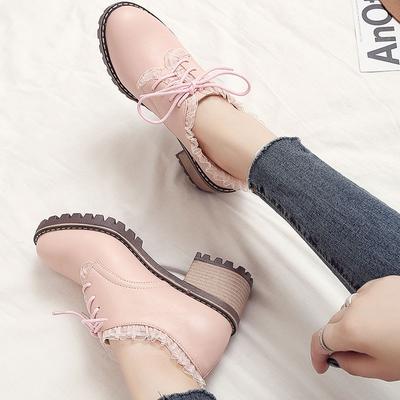 Женские туфли на высоком каблуке — простые и универсальные, весенние и осенние туфли на толстом каблуке большого размера со шнуровкой и низким голенищем.