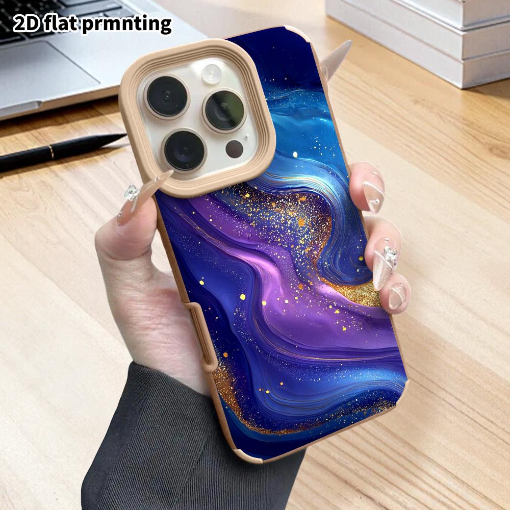 Чехол для телефона: Плоская 2D кожаная защитная пленка для iPhone 18 17 16 15 14 13 Pro, сине-фиолетовый золотой, Рождественский и Хэллоуинский подарок