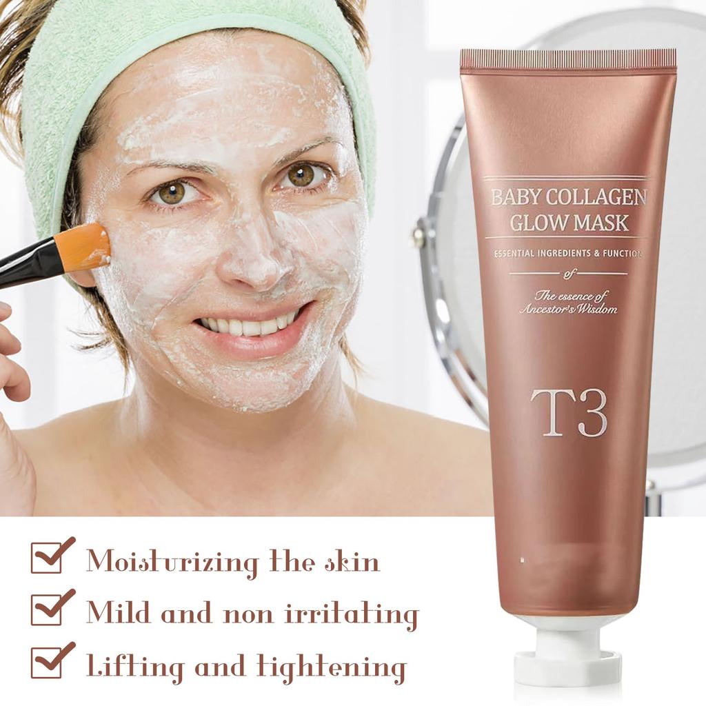 Коллагеновая маска T3 Baby Collagen Glow Mask Коллагеновая маска-пилинг T3 Корейская маска для лица Придает коже сияние, эластичность кожи, укрепляет морщины Маска для лица
