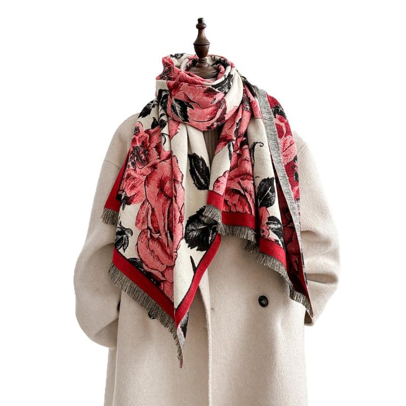 Женский шарф с цветочным принтом, имитация кашемира, ретро, темпераментный, утолщенный теплый шарф, для путешествий, улицы, модная темпераментная шаль