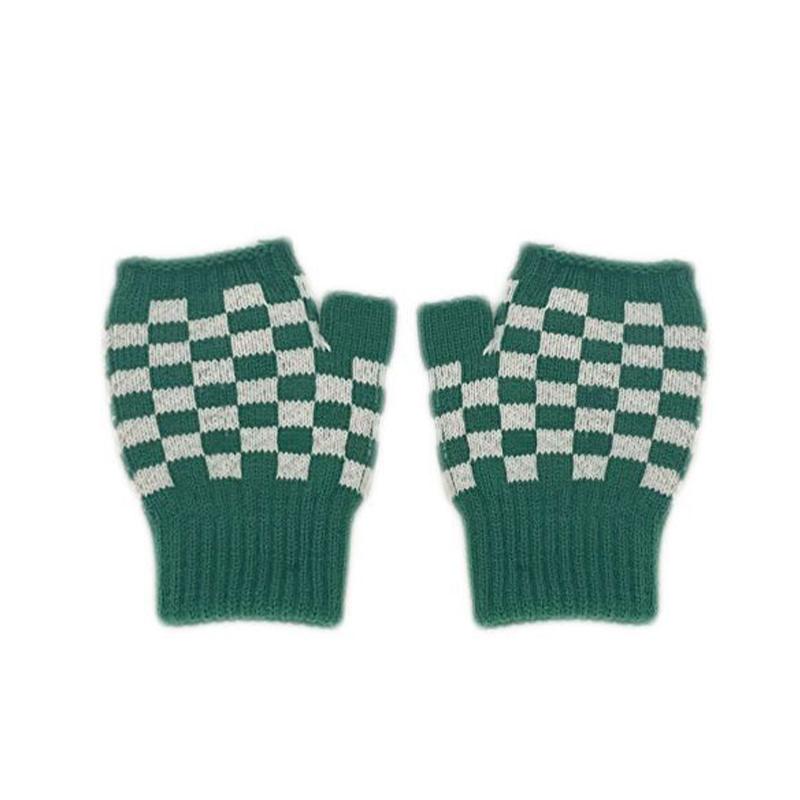 Теплые перчатки трикотажные клетчатые морозостойкие перчатки с половиной пальца для женщин зимние