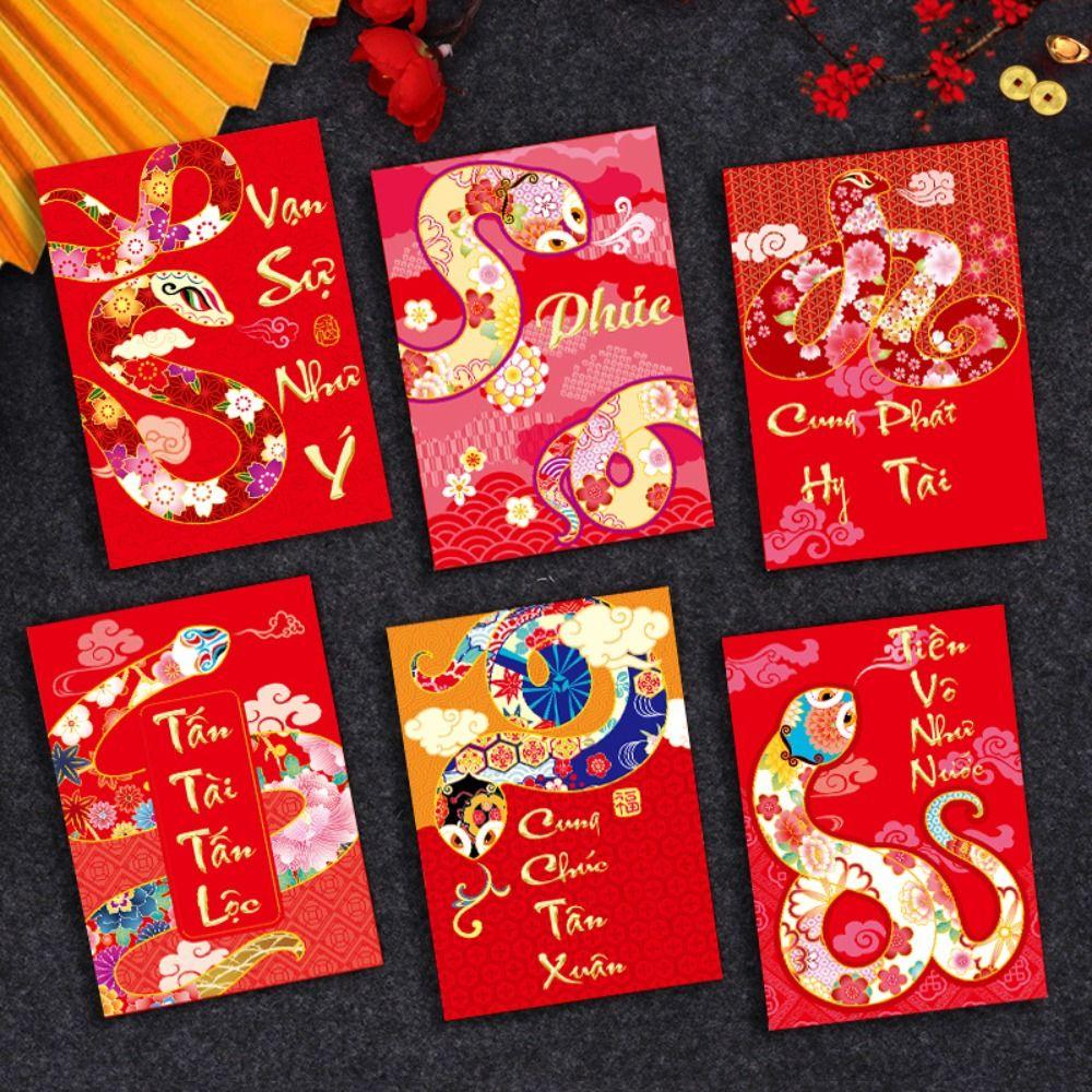 6PCS Blessing 2025 New Year Red Envelope Best Wishes Lucky Money Pockets Party Gifts