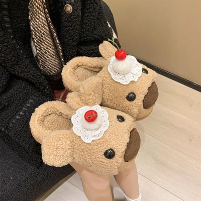 Милые мультяшные плюшевые тапочки с медведем, женские осенне-зимние новые домашние тапочки, универсальные теплые хлопковые тапочки для женщин