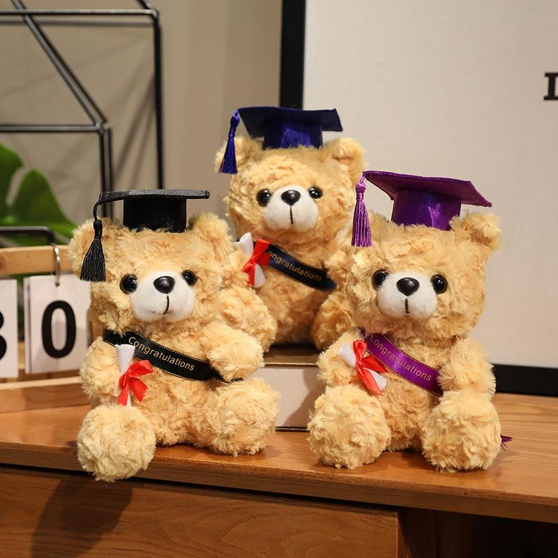 18CM Dr. Bear Cute Plush Toy Small Light Brown Teddy Wear Doctor Hat Doll Graduation Gifts